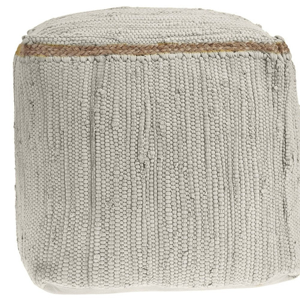 Citron and Natural Cotton and Jute Cube Pouf Ottoman - 18-inch