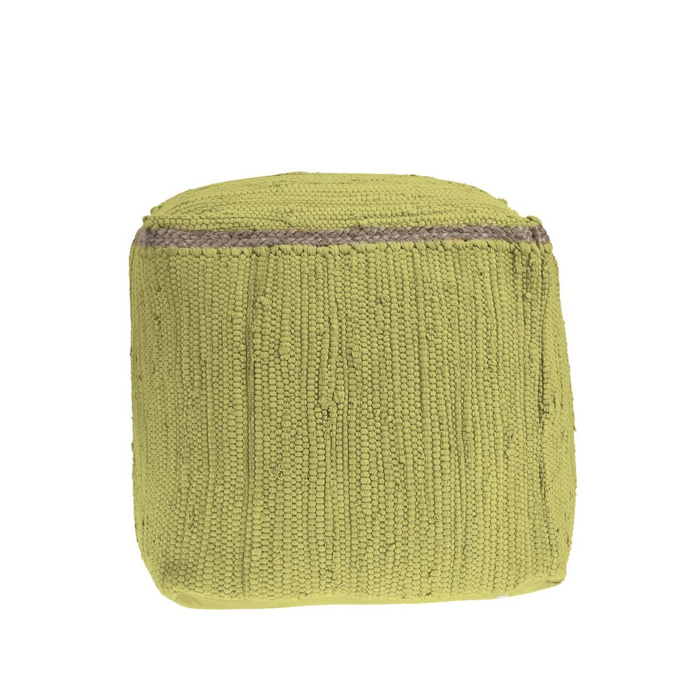 Citron and Natural Cotton and Jute Cube Pouf Ottoman - 18-inch