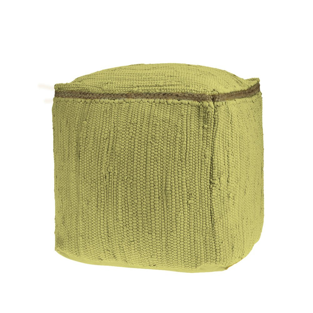 Citron and Natural Cotton and Jute Cube Pouf Ottoman - 18-inch