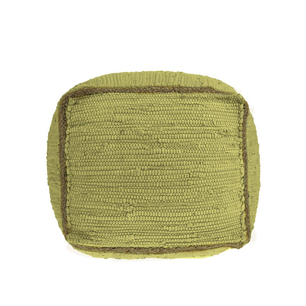 Citron and Natural Cotton and Jute Cube Pouf Ottoman - 18-inch