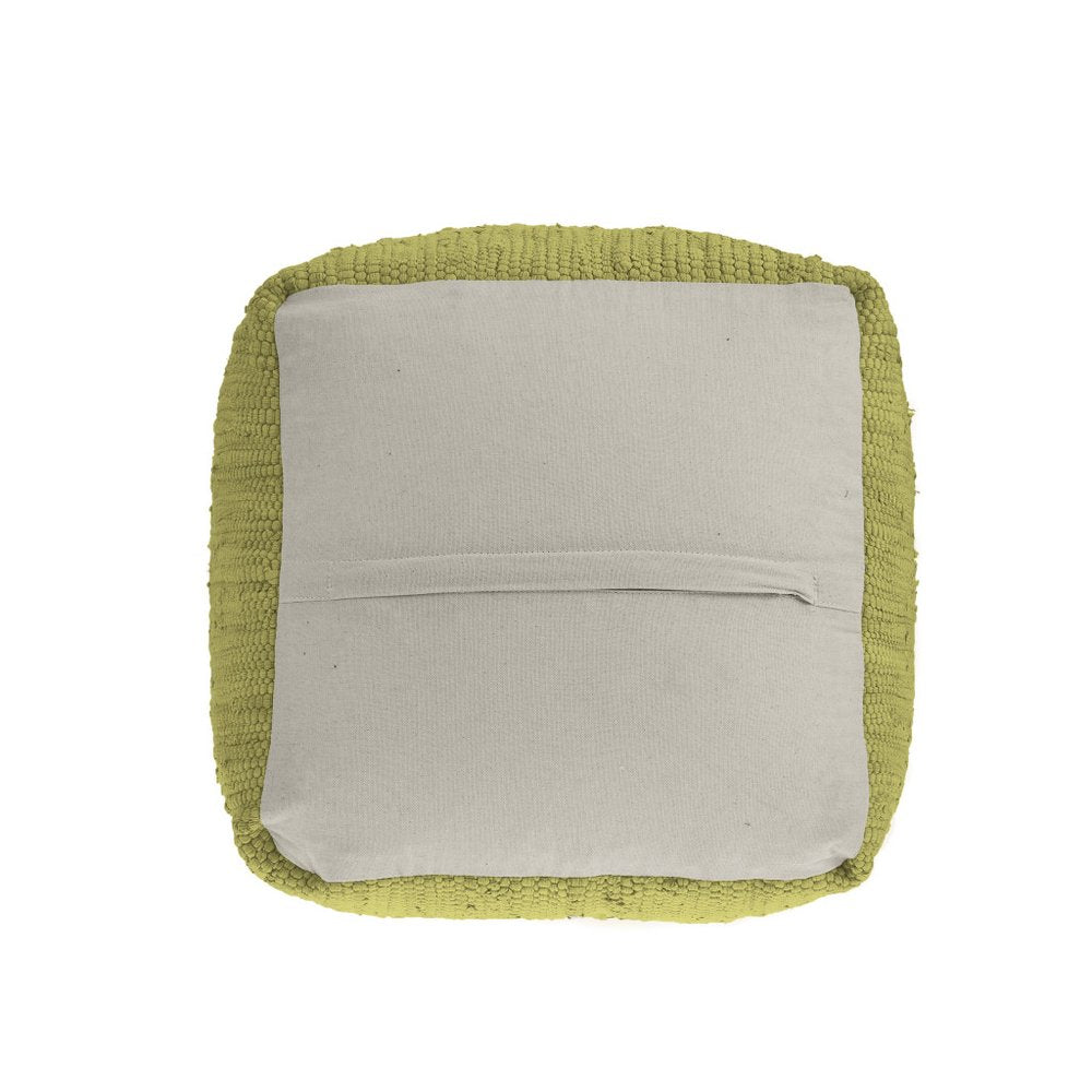 Citron and Natural Cotton and Jute Cube Pouf Ottoman - 18-inch