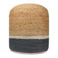 Natural and Gray Jute Blend Cylinder Striped Pouf Ottoman - 18-inch