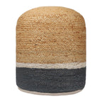 Natural and Gray Jute Blend Cylinder Striped Pouf Ottoman - 18-inch