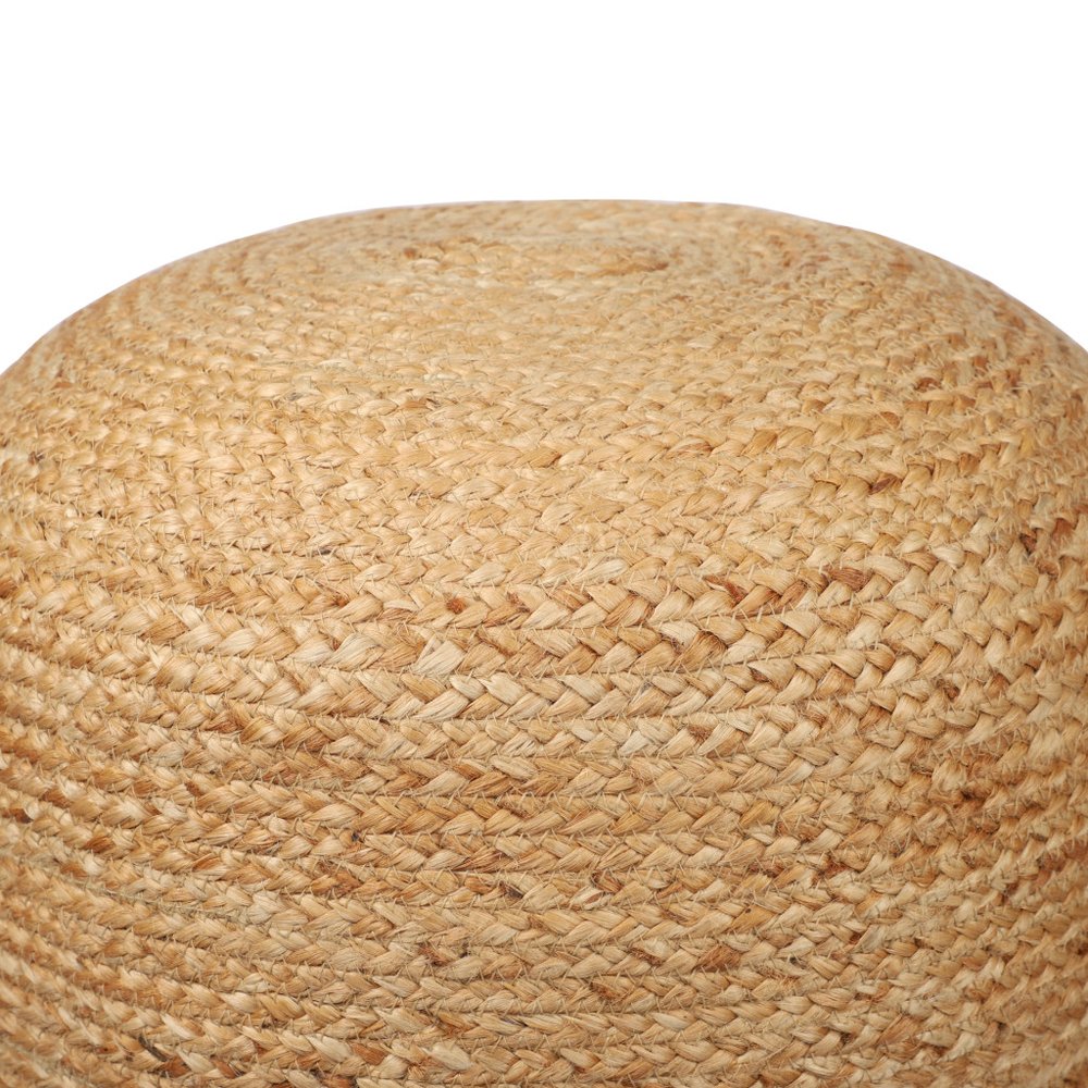 Natural and Gray Jute Blend Cylinder Striped Pouf Ottoman - 18-inch