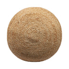 Natural and Gray Jute Blend Cylinder Striped Pouf Ottoman - 18-inch