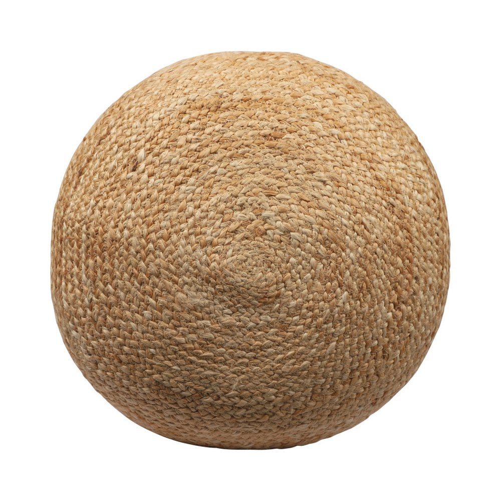 Natural and Gray Jute Blend Cylinder Striped Pouf Ottoman - 18-inch