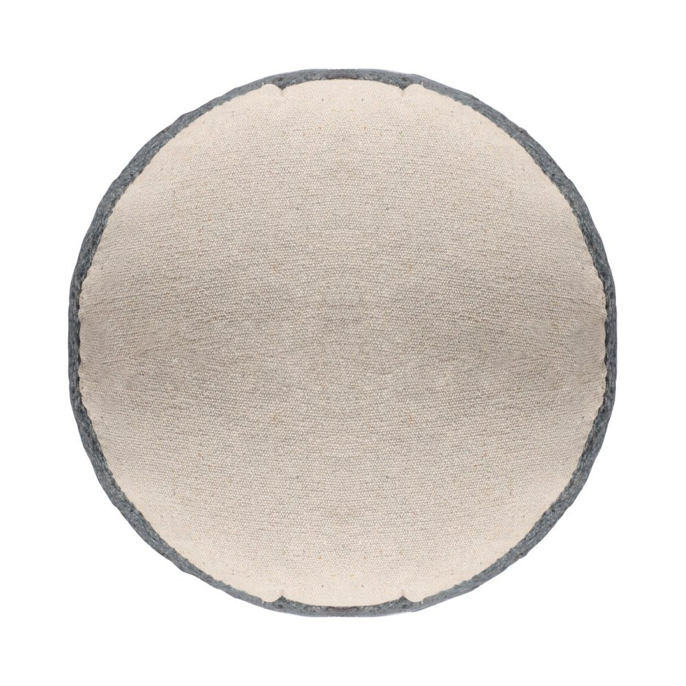Natural and Gray Jute Blend Cylinder Striped Pouf Ottoman - 18-inch