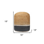 Natural and Gray Jute Blend Cylinder Striped Pouf Ottoman - 18-inch