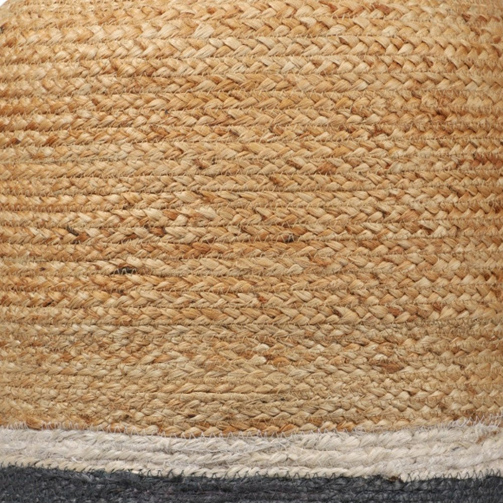 Natural and Gray Jute Blend Cylinder Striped Pouf Ottoman - 18-inch