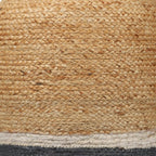 Natural and Gray Jute Blend Cylinder Striped Pouf Ottoman - 18-inch