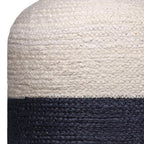 Off White and Navy Blue Jute Blend Striped Cylinder Pouf Ottoman - 18-inch