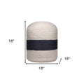 Off White and Navy Blue Jute Blend Striped Cylinder Pouf Ottoman - 18-inch