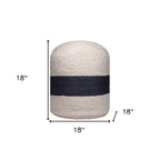 Off White and Navy Blue Jute Blend Striped Cylinder Pouf Ottoman - 18-inch
