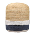 Natural and Navy Blue Jute Blend Cylinder Striped Pouf Ottoman - 18-inch