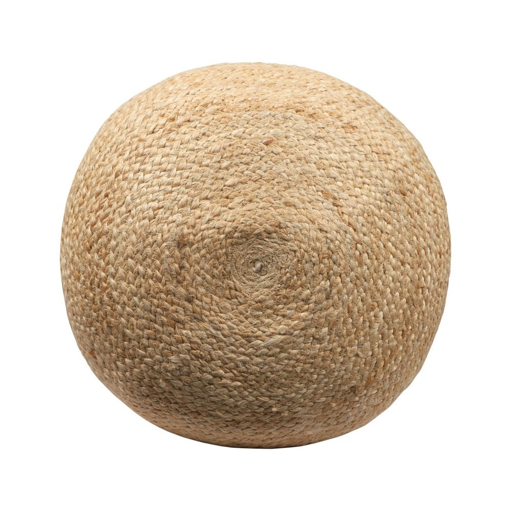 Natural and Navy Blue Jute Blend Cylinder Striped Pouf Ottoman - 18-inch