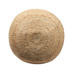 Natural and Navy Blue Jute Blend Cylinder Striped Pouf Ottoman - 18-inch