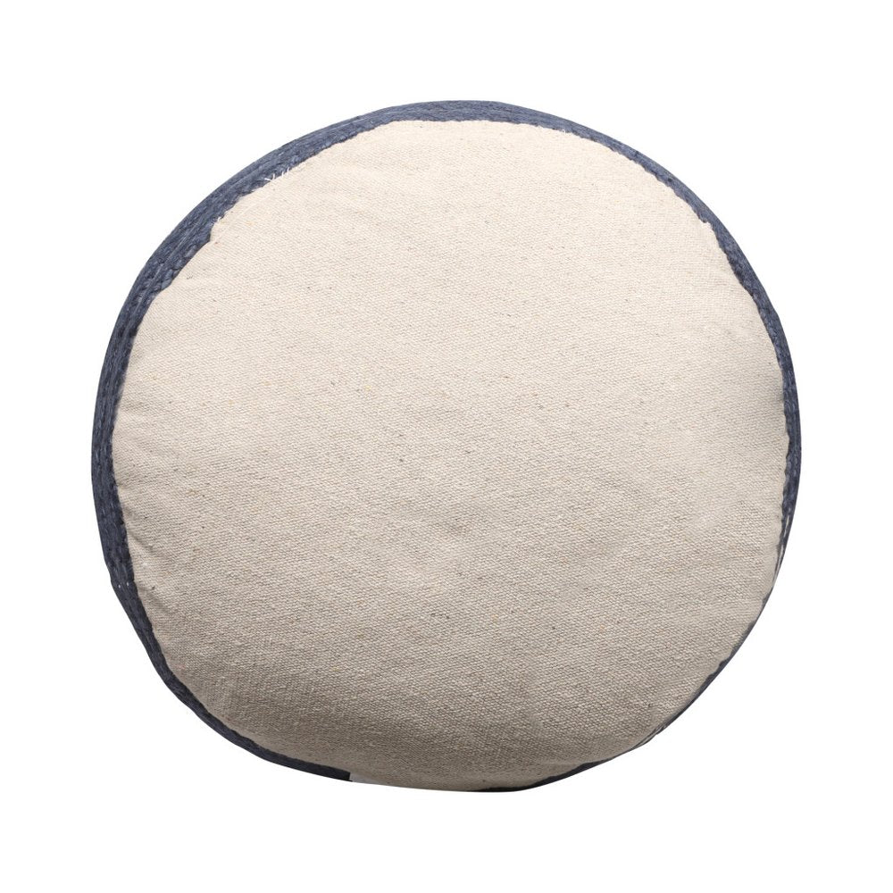 Natural and Navy Blue Jute Blend Cylinder Striped Pouf Ottoman - 18-inch