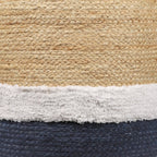 Natural and Navy Blue Jute Blend Cylinder Striped Pouf Ottoman - 18-inch