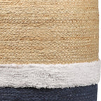 Natural and Navy Blue Jute Blend Cylinder Striped Pouf Ottoman - 18-inch