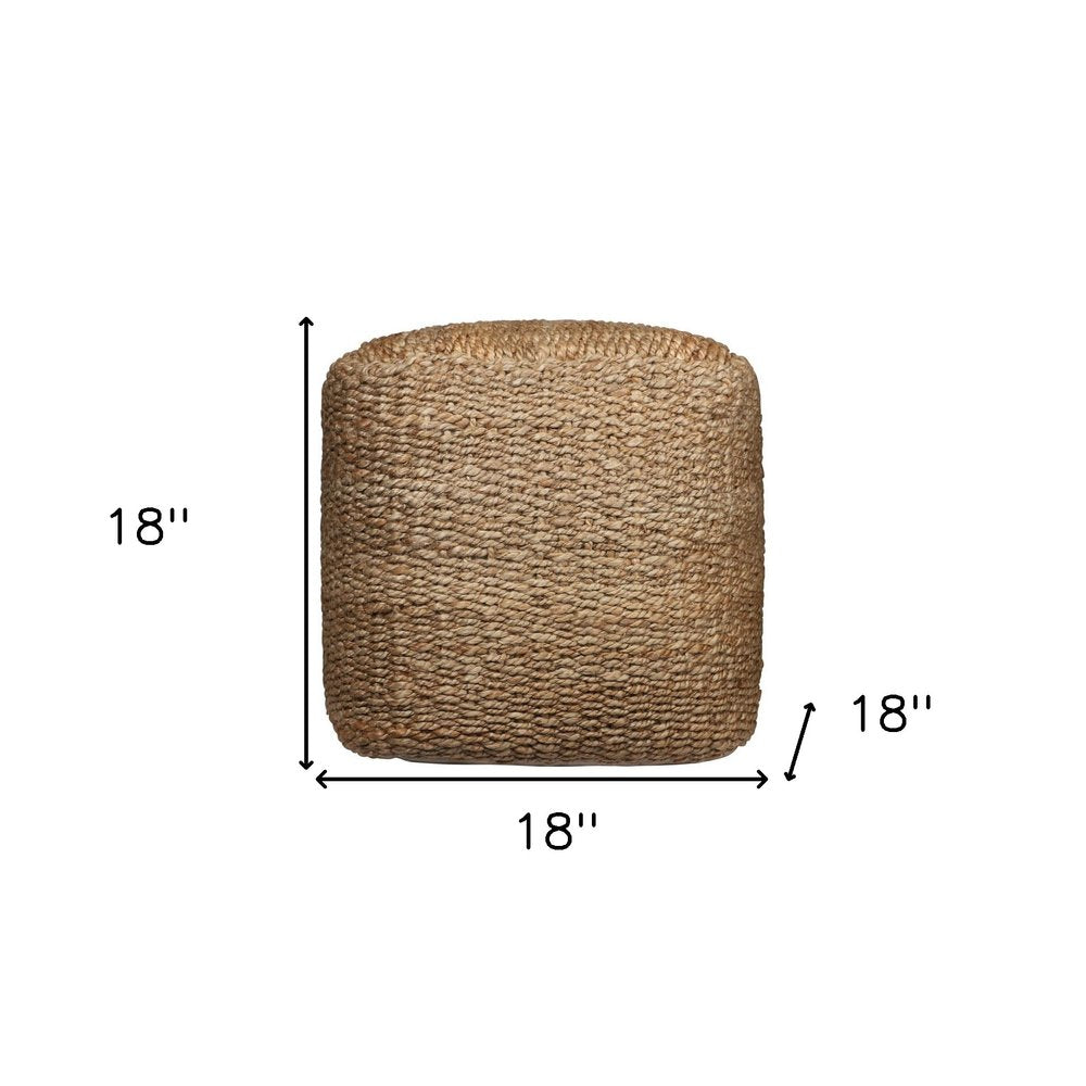 Natural Jute Woven Blend Cube Pouf Ottoman - 18-inch