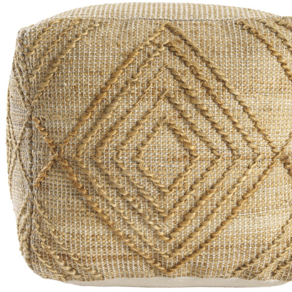 Natural Jute Blend Geometric Cube Pouf Ottoman - 18-inch