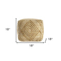 Natural Jute Blend Geometric Cube Pouf Ottoman - 18-inch