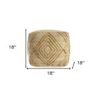 Natural Jute Blend Geometric Cube Pouf Ottoman - 18-inch