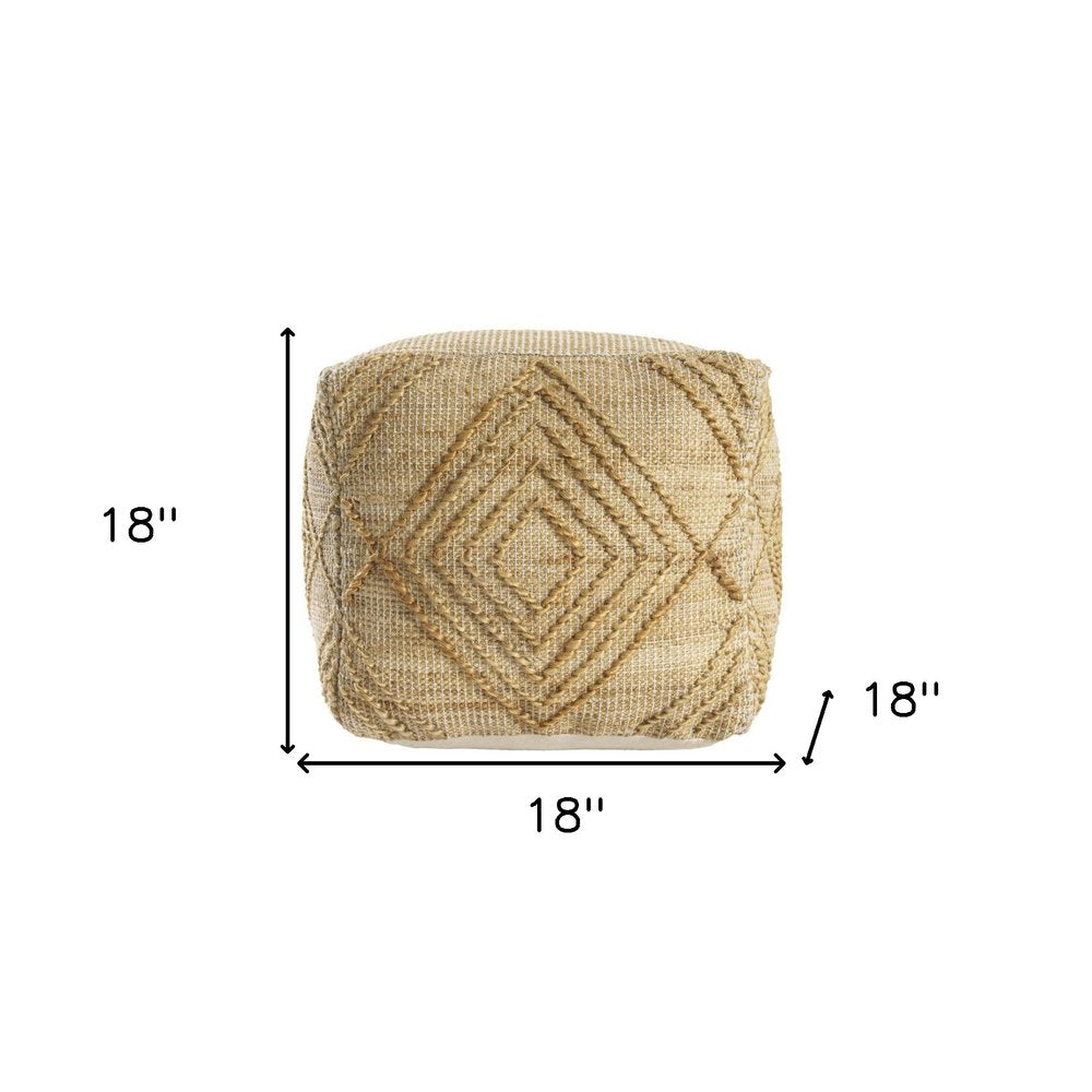 Natural Jute Blend Geometric Cube Pouf Ottoman - 18-inch
