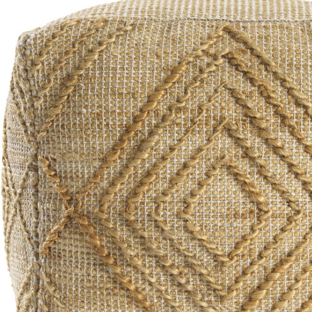 Natural Jute Blend Geometric Cube Pouf Ottoman - 18-inch