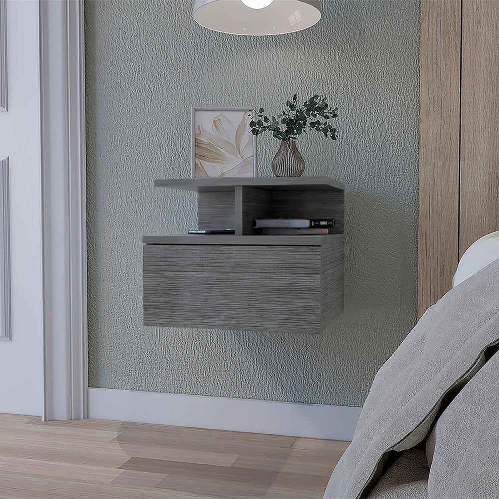 Gray Wood One Drawer Floating Nightstand - 12-inch