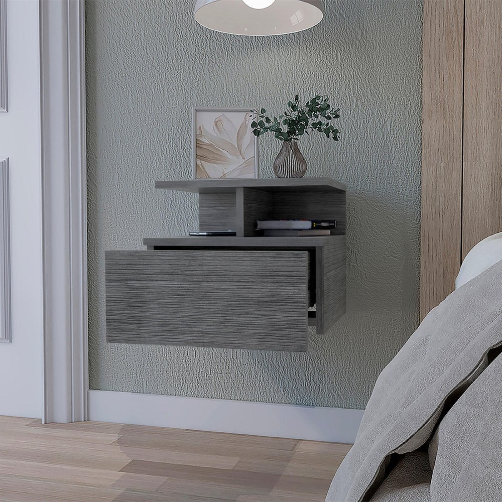 Gray Wood One Drawer Floating Nightstand - 12-inch