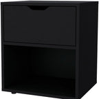 Black Wood One Drawer Nightstand - 20-inch