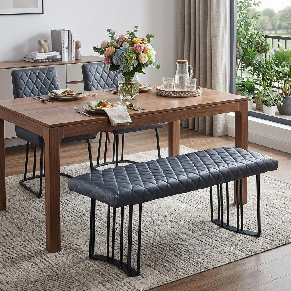 Dark Gray and Black Faux Leather Upholstered Dining Bench - 47-inch