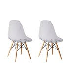 Set of Two Clear and Natural Wood and Heavy Duty Plastic Dining Side Chairs