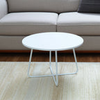 White Wood and Metal Round Cross Legs Coffee Table - 28-inch