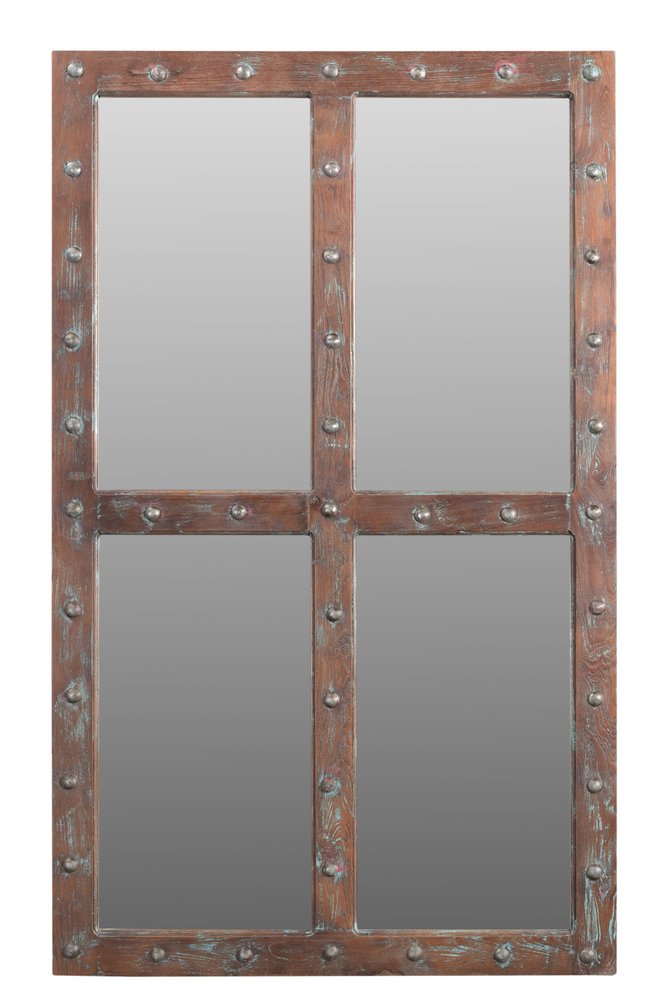 Wood Brown Rustic Solid Wood Window Pane Framed Accent Mirror - 60-inch