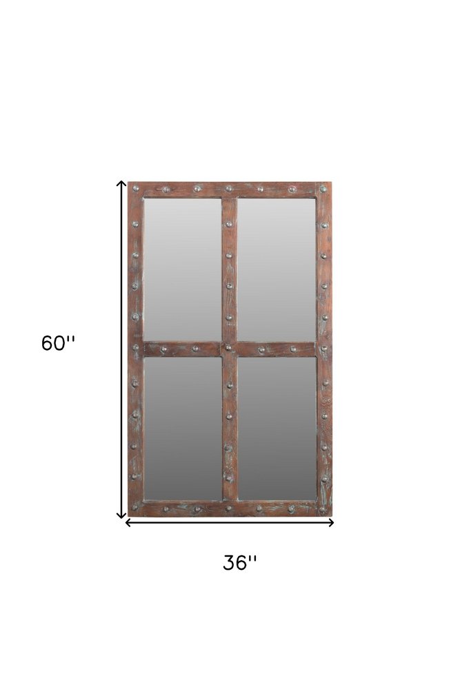 Wood Brown Rustic Solid Wood Window Pane Framed Accent Mirror - 60-inch