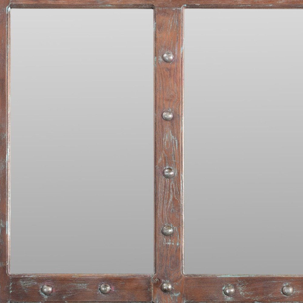 Wood Brown Rustic Solid Wood Window Pane Framed Accent Mirror - 60-inch