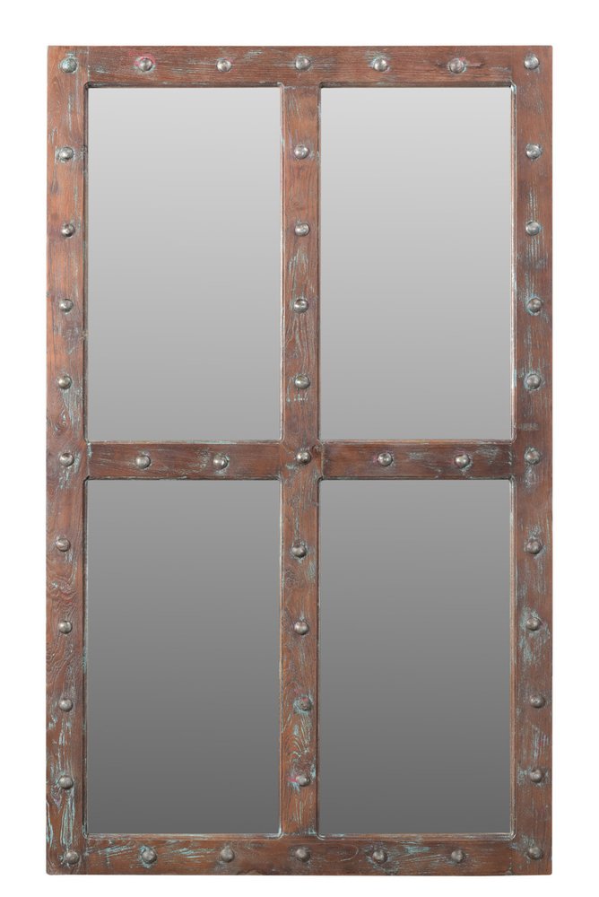 Wood Brown Rustic Solid Wood Window Pane Framed Accent Mirror - 60-inch