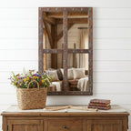 Wood Brown Rustic Solid Wood Window Pane Framed Accent Mirror - 60-inch