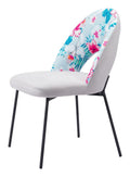 Set of Two Gray and Black Velvet and Steel Velvet and Steel Tropical Floral Dining Side Chairs