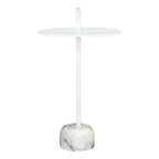 White Iron and Marble Round Pedestal End Table - 25-inch