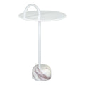 White Iron and Marble Round Pedestal End Table - 25-inch