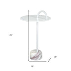 White Iron and Marble Round Pedestal End Table - 25-inch