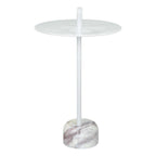 White Iron and Marble Round Pedestal End Table - 25-inch