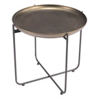 Bronze and Gray Steel Round Cross Legs End Table - 21-inch