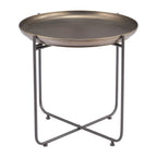 Bronze and Gray Steel Round Cross Legs End Table - 21-inch