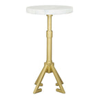 White and Gold Marble and Iron Round Pedestal End Table - 22-inch