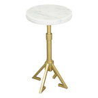 White and Gold Marble and Iron Round Pedestal End Table - 22-inch