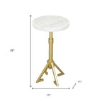 White and Gold Marble and Iron Round Pedestal End Table - 22-inch